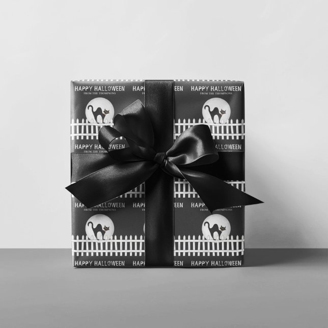 Papier Cadeau Halloween Éffrayant effrayant Haunted House Witch  (Halloween spooky black cat wrapping paper. )