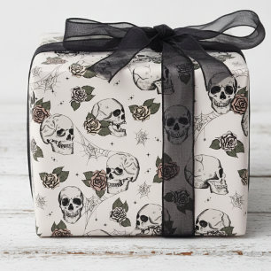 Papier Cadeau Halloween éffrayante florale d'ivoire petit crâne