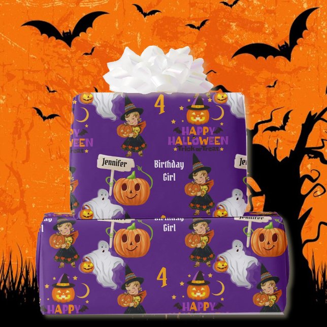 Papier Cadeau Halloween Enfants Nom de l'anniversaire de l'enfan (30 inches wide)