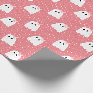 Papier Cadeau Halloween Fille Fantôme Pink Ribbon Polka Motif