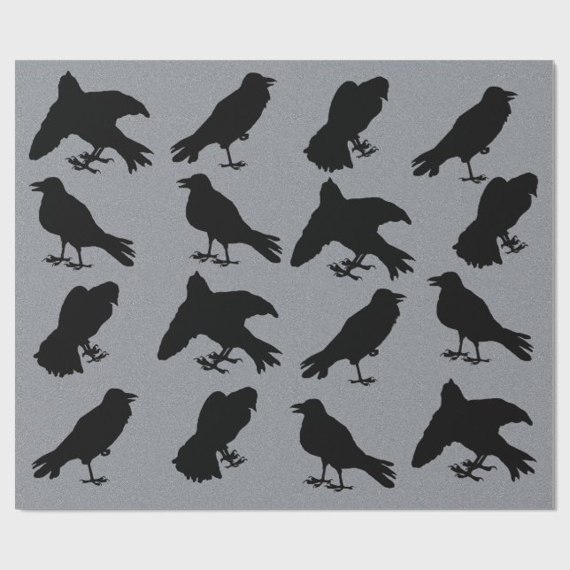 Papier Cadeau Halloween gothique Déplaisant Raven Silhouettes (Plat)