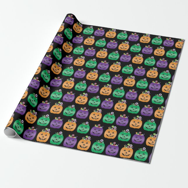 Papier Cadeau Halloween Jack-o'-lantern Candy Pail (Déroulé)
