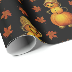 Papier Cadeau Halloween mignon Citrouille Automne quitte Motif