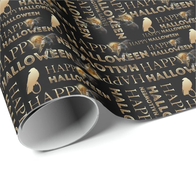 Papier Cadeau Halloween moderne Noir Et Or Chic Adulte Adulte (Coin rond)