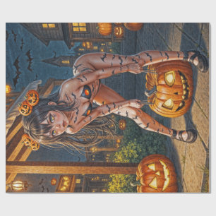 Papier Cadeau Halloween Monster Jack-o-Lantern & Bat Vixen Girl
