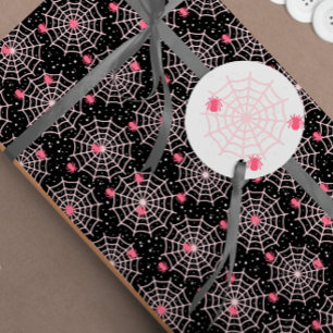 Papier Cadeau Halloween noir blanc et rose Éffrayant Spider Web