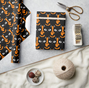 Papier Cadeau Halloween Orange Chat Noir Découpage ou