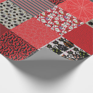Papier Cadeau Halloween Patchwork rouge, gris et noir