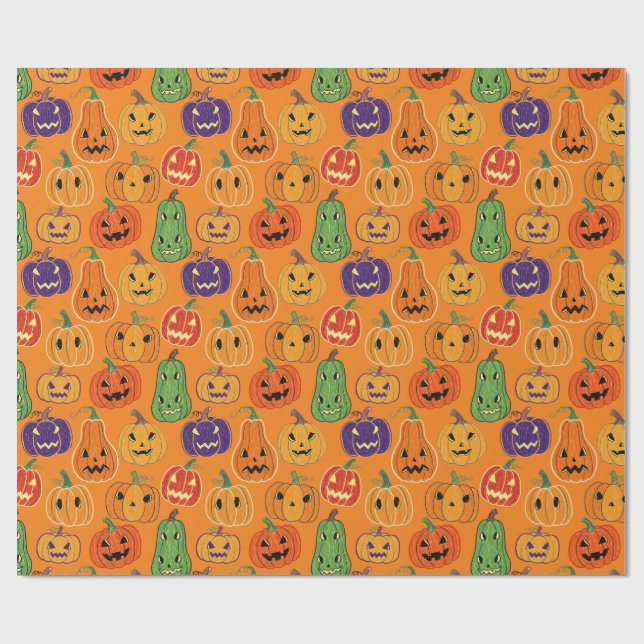 Papier Cadeau Halloween Pumpkin Pattern Wrapping Paper (Plat)