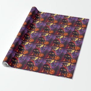 Papier Cadeau Halloween Rottweiler Vampire Citrouilles effroi