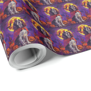 Papier Cadeau Halloween Springer Spaniel Vampire Citrouilles Épo