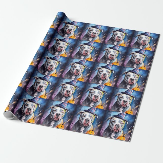 Papier Cadeau Halloween Staffordshire Américain Avec Citrouilles (Déroulé)