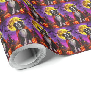 Papier Cadeau Halloween Terre-Neuve Vampire Citrouilles Épouvant