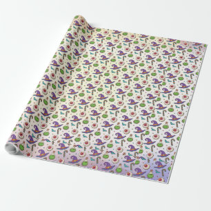 Papier Cadeau Halloween violet amusant, Green Magic Witchtle Wra