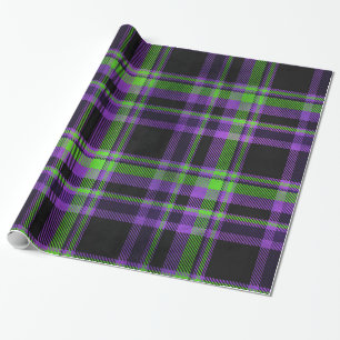 Papier Cadeau Halloween violet et vert plaid