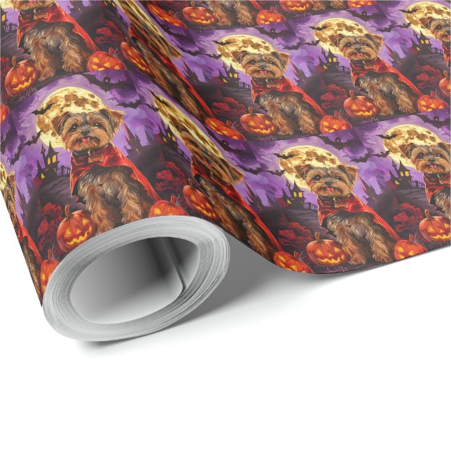 Papier Cadeau Halloween Yorkipoo Vampire Citrouilles peur (Coin rond)