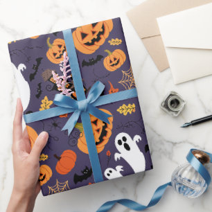 PAPIER CADEAU HALLOWEWEEN CITROUILLE FROMAGES ET BATS