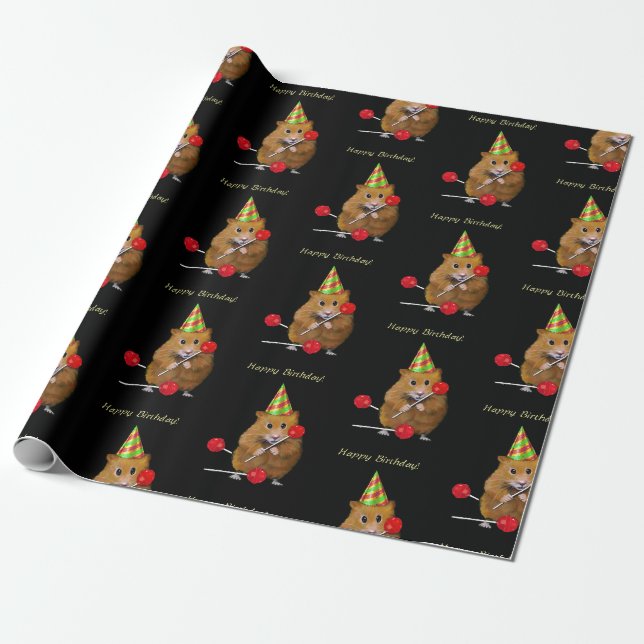 Papier Cadeau Hamster avec Casquette du Parti et Lollipopos sur  (Déroulé)