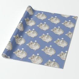 Papier Cadeau Hamster gris et blanc tenant une fleur