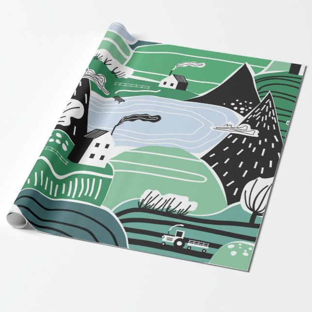 Papier Cadeau Hand drawn abstract scandinavian graphic illustrat (Déroulé)