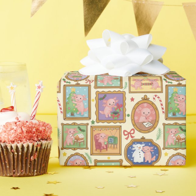 Papier Cadeau Hand Drawn Axolotl Christmas Wrapping Paper Roll   (Fête d'anniversaire)