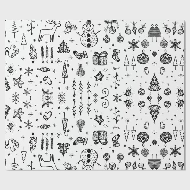 Papier Cadeau Hand Drawn Christmas Doodle (Plat)