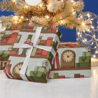 Papier Cadeau Hand Drawn Festive Bookshelf Wrapping Paper Roll
