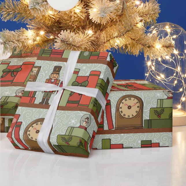 Papier Cadeau Hand Drawn Festive Bookshelf  Wrapping Paper Roll (Vacances)