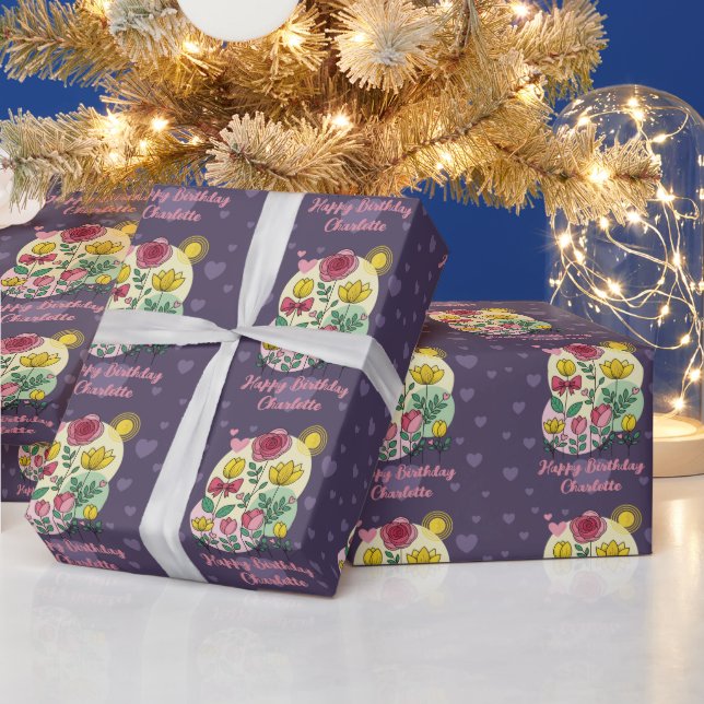 Papier Cadeau Hand Drawn Flowers Pink Yellow - Wrapping Paper  (Vacances)