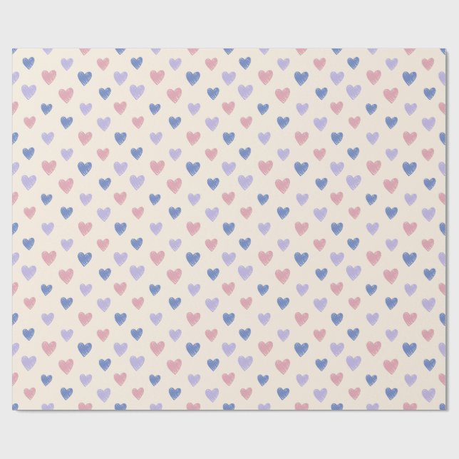 Papier Cadeau Hand Drawn Heart Doodle Pattern Wrapping Paper (Plat)
