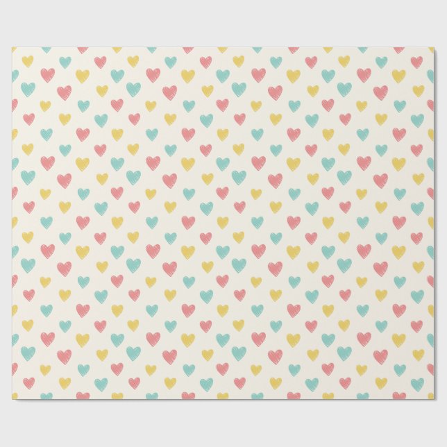 Papier Cadeau Hand Drawn Heart Doodle Pattern Wrapping Paper (Plat)