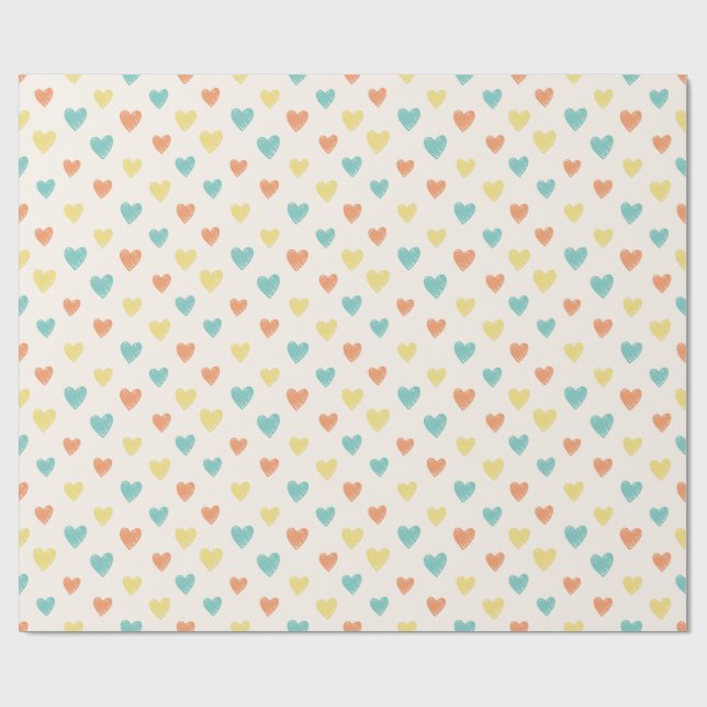 Papier Cadeau Hand Drawn Heart Doodle Pattern Wrapping Paper (Plat)