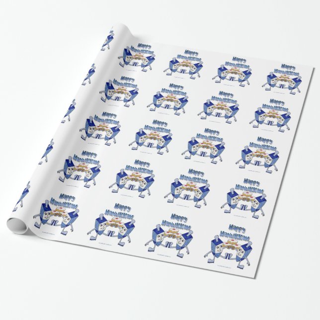 Papier Cadeau Hanoukka Dancing Dreidels et Jelly Doughnut (Déroulé)
