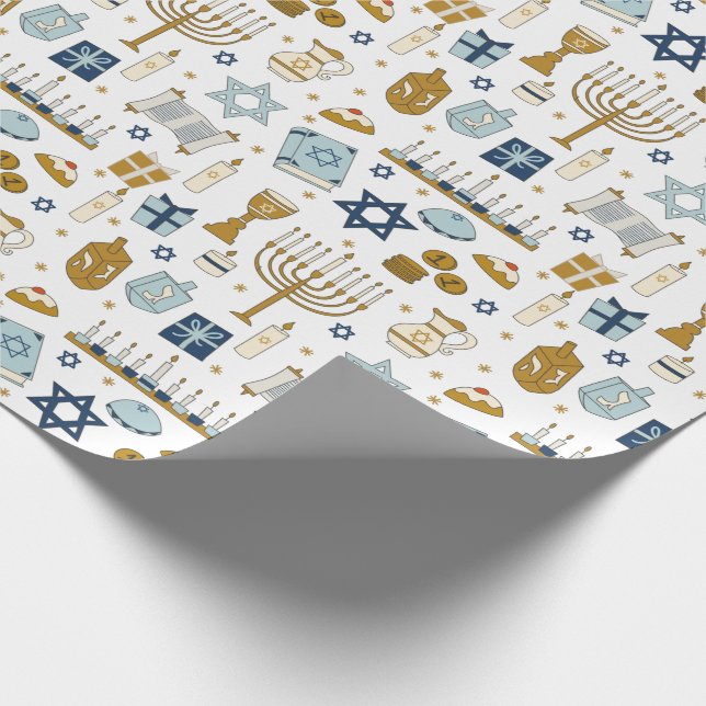Papier Cadeau Hanoukka Doodles joli papier à envelopper illustré (Coin)