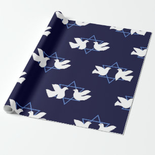 Papier Cadeau Hanoukka Dove Peace Star de David Patterned