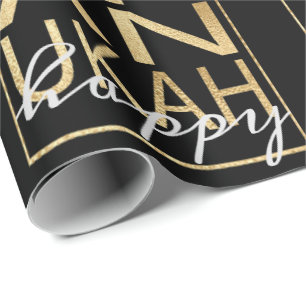 Papier Cadeau Hanoukka Envelopper le papier Chanukah Happy Gold,
