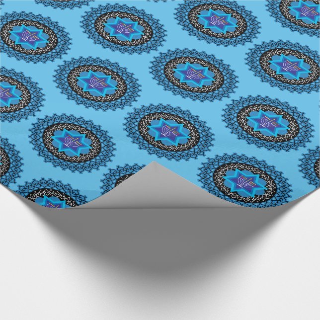 Papier Cadeau Hanoukka heureuse avec papier d'enveloppement bleu (Coin)