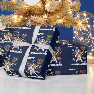 Papier Cadeau Hanoukka heureux, drôles dabbing licorne
