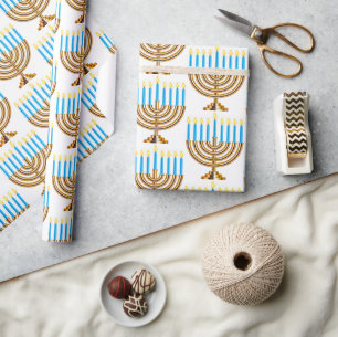 Papier Cadeau Hanoukka Juif Menorah Hebrew Cadeau