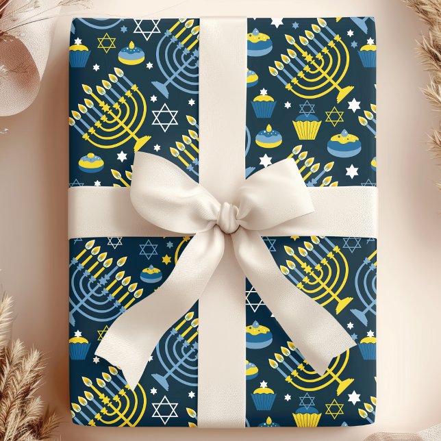 Papier Cadeau Hanoukka Menorah et Sukkot Motif (Créateur téléchargé)