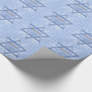 Papier Cadeau Hanoukka Star of David avec Menorah et des perles