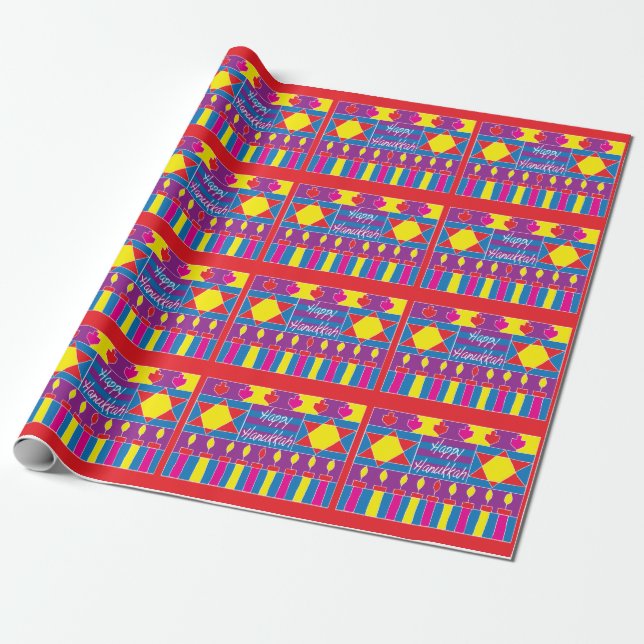 Papier Cadeau Hanoukka Wrapper Paper "Happy Hanoukka" (Déroulé)