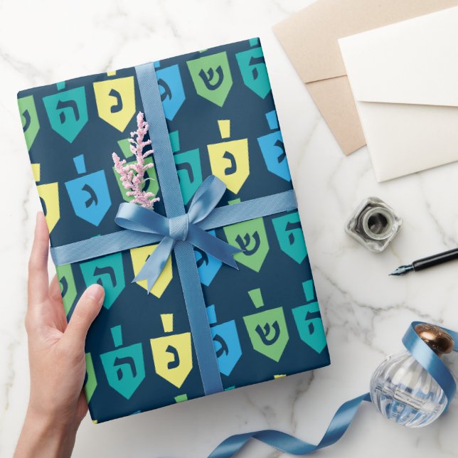 Papier Cadeau Hanukkah Dreidel Party Wrapping Paper (Cadeaux)