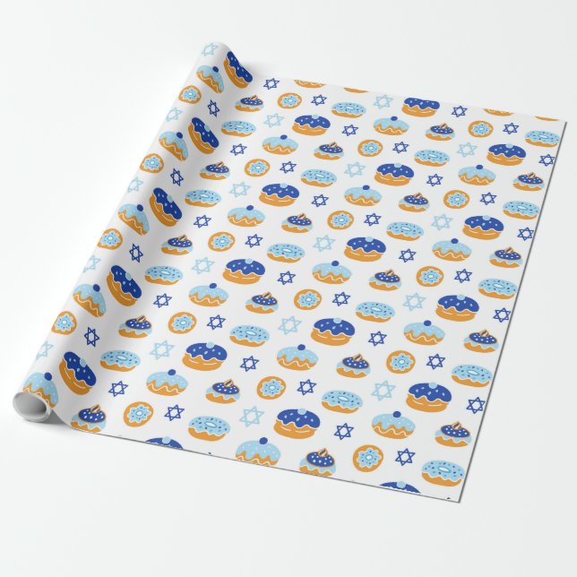 Papier Cadeau Hanukkah Jelly Donut Star of David Wrapping Paper (Déroulé)