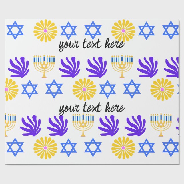 Papier Cadeau Hanukkah Wrapping Paper – Menorah, Star of David (Plat)