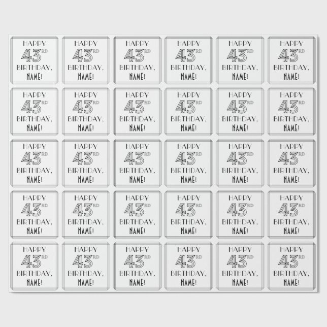 Papier Cadeau HAPPY 43E ANNIVERSAIRE ; Style Art Déco ; Nom pers (Plat)
