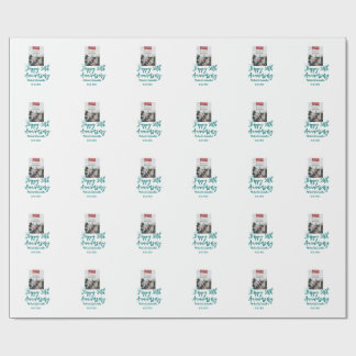 Papier Cadeau Happy 50th anniversary photo turquoise bow name da