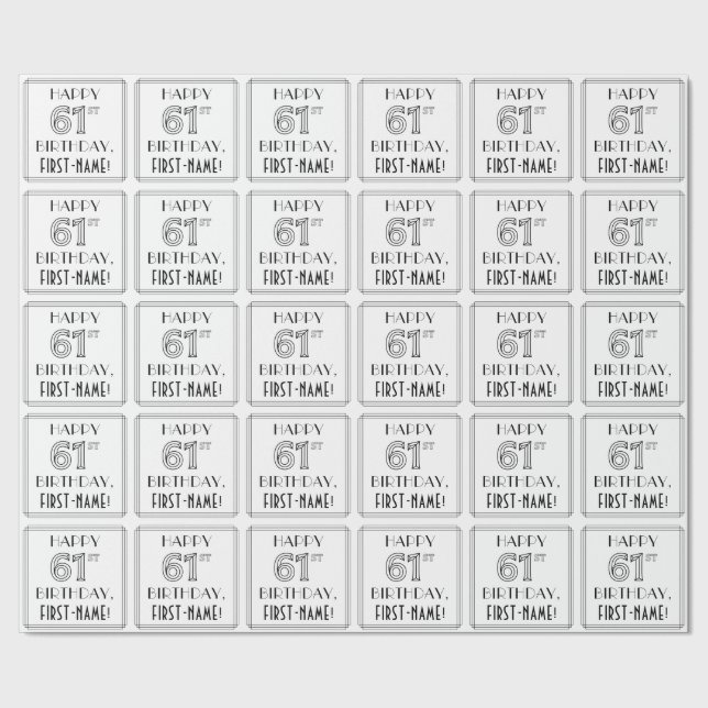 Papier Cadeau HAPPY 61E ANNIVERSAIRE ; Style Art Déco ; Nom pers (Couture)