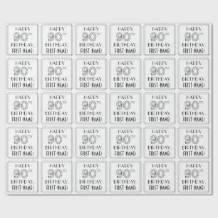 Papier Cadeau HAPPY 90E ANNIVERSAIRE ; Style Art Déco ; Nom pers