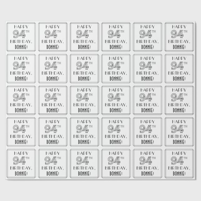 Papier Cadeau HAPPY 94E ANNIVERSAIRE ; Style Art Déco ; Nom pers (Plat)